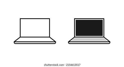 Flat Laptop Notebook Icon Black Outline Vector Set