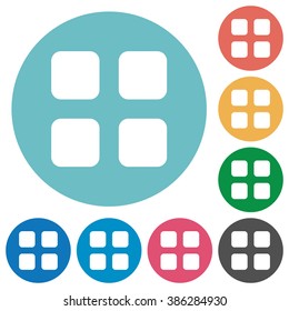 Flat large grid icon set on round color background.
