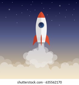 Flat launching rocket vector illustration - start up business concept