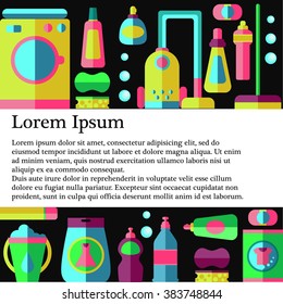 Flat laundry and cleaning appliances illustration designed for text decoration.