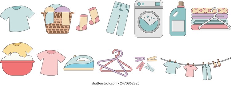Flat Laundry Element Vector Set