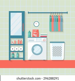 flat laundry room with washing machine. vector illustration