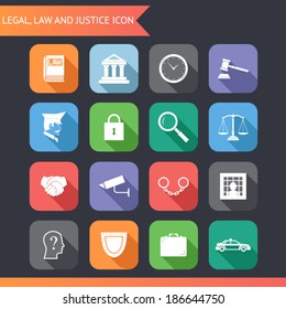 Flat Law Legal Justice Icons and Symbols Vector Illustration