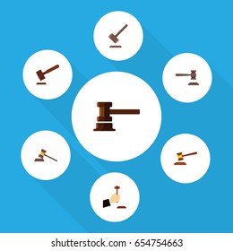 Flat Lawyer Set Of Hammer, Law, Tribunal And Other Vector Objects. Also Includes Crime, Defense, Court Elements.