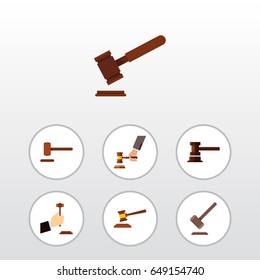 Flat Lawyer Set Of Law, Hammer, Government Building And Other Vector Objects. Also Includes Court, Justice, Law Elements.