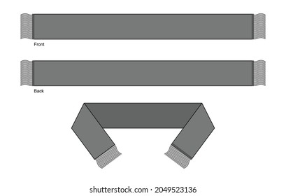 Flat Lay Blank Gray Soccer Fans Scarf Template on White Background. Front and Back View, Vector File.