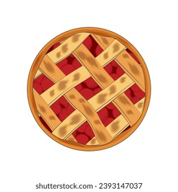Flat lay cherry pie vector illustration logo