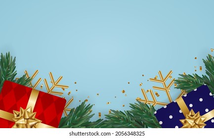 Regalo de Navidad plano y decoración con espacio vacío. Diseño vectorial realista