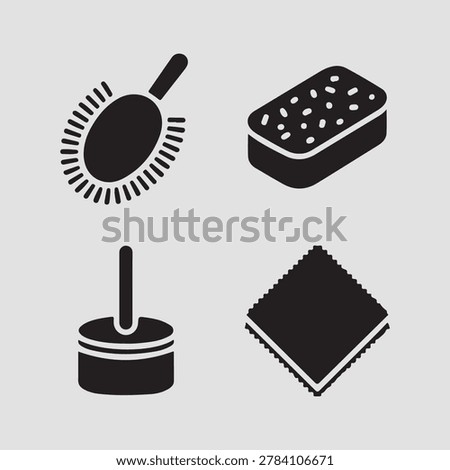 Flat lay cleaning arrangement icons designed with sanitation tools detergent supplies and modern maintenance concepts suitable for interior lifestyle branding