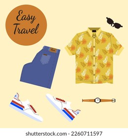 Flat lay clothes illustration background and object 