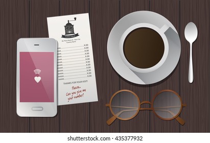 Flat Lay Coffee Shop payments.