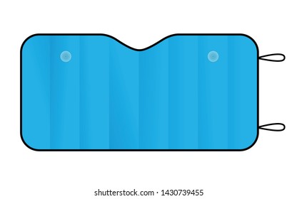 Flat Lay Cyan Blue Car Window Sun Shade Template on White Background, Vector File