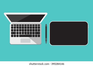 Flat lay Digital drawing tablet