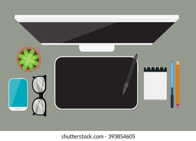 Flat lay Digital drawing tablet