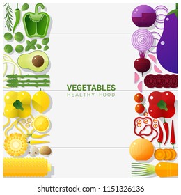 Flat lay Fresh vegetables isolated on white background , healthy food concept , vector , illustration