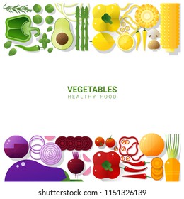 Flat lay Fresh vegetables isolated on white background , healthy food concept , vector , illustration