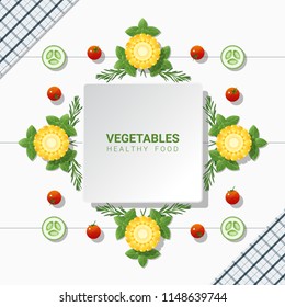 Flat lay Fresh vegetables on white table background , healthy food concept , vector , illustration