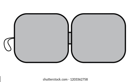 Flat Lay Gray Car Window Sun Shade With Square Rounded Shape Template on White Background, Vector File.