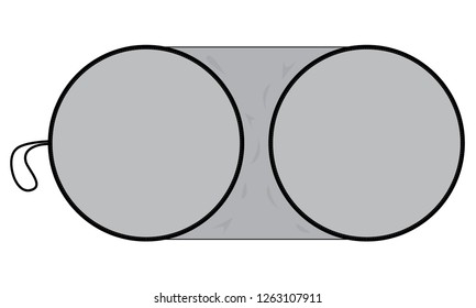 Flat Lay Gray Window Car Sun Shade with Circle Shape Template on White Backgriund, Vector File.