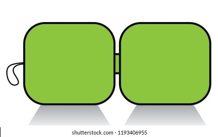 Flat Lay Green Car Window Sun Shade With Square Rounded Shape Template on White Background, Vector File.