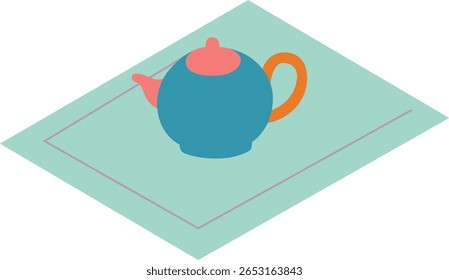 Flat lay illustration of a blue teapot on a mat, typically used for iftar meals during Ramadan — minimalist, clean, and tradition-inspired.