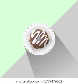 Ilustración plana de diseño de un donut de comida rápida sumergido en chocolate