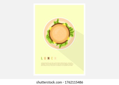 Flat Lay minimalist design lunch template with a plate of burgers