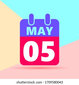 liso plano moderno color pastel 5 puede número e icono de calendario con sombra sobre fondo azul y rosa
