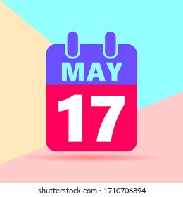 liso plano moderno color pastel 17 puede número e icono de calendario con sombra en el fondo azul y rosa