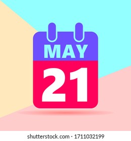 liso plano moderno color pastel 21 puede número y icono de calendario con sombra sobre fondo azul y rosa