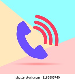 flat lay modern phone receiver  icon with shadow on pastel colored blue and pink background