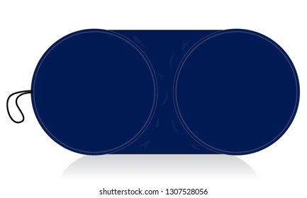 Flat Lay Navy Blue Car Window Sun Shade With Circle Shape Template on White Background, Vector File.