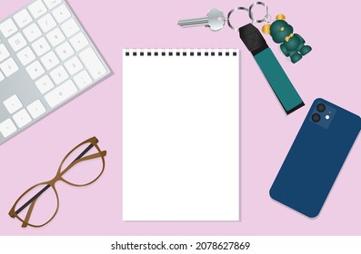 Flat lay with note phone and other