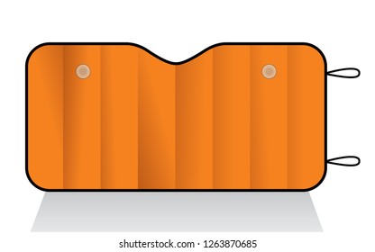 Flat Lay Orange Car Window Sun Shade Template on White Background, Vector File