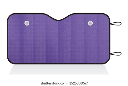 Flat Lay Purple Car Window Sun Shade Template on White Background, Vector File