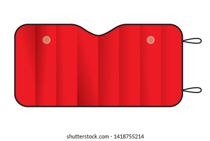 Flat Lay Red Car Window Sun Shade Template on White Background, Vector File