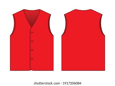 Flat Lay Red Vest Template on White Background. Front and Back Views, Vector File.