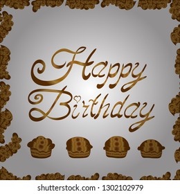 Flat lay style. Banner on white and brown colors. Seamless. Happy Birthday celebration typography design. Vector. Holiday frame. Birthday or party greeting card.