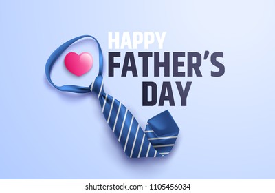 Flat lay style of Happy Father's Day inscription with necktie on blue background.Greetings and presents for dad.Vector illustration EPS10