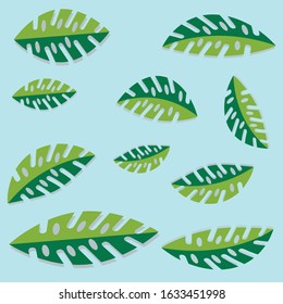 Flat lay summer green leaves vector design for poster, background, cover, label mock up, sticker layout