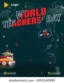 Flat lay teacher's day celebration with instagram and facebook banner poster template design | Teacher's day congratulations banner poster template design | Realistic teachers day with social media 