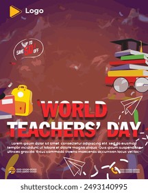 Flat lay teacher's day celebration with instagram and facebook banner poster template design | Teacher's day congratulations banner poster template design | Realistic teachers day with social media 