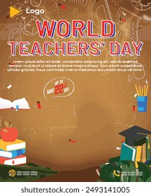 Flat lay teacher's day celebration with instagram and facebook banner poster template design | Teacher's day congratulations banner poster template design | Realistic teachers day with social media 