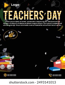 Flat lay teacher's day celebration with instagram and facebook banner poster template design | Teacher's day congratulations banner poster template design | Realistic teachers day with social media 