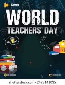 Flat lay teacher's day celebration with instagram and facebook banner poster template design | Teacher's day congratulations banner poster template design | Realistic teachers day with social media 