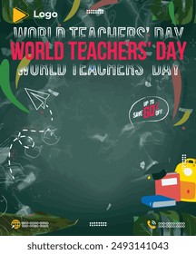 Flat lay teacher's day celebration with instagram and facebook banner poster template design | Teacher's day congratulations banner poster template design | Realistic teachers day with social media 