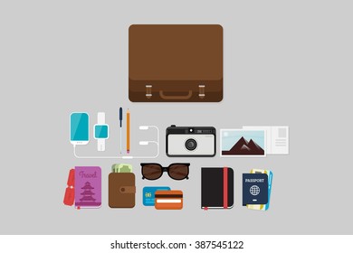 Flat Lay Travel vector illustration
