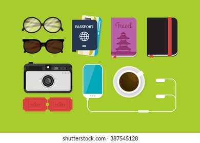 Flat Lay Travel vector illustration