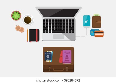 Flat Lay Travel vector illustration