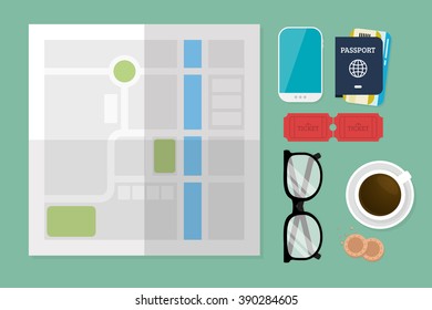 Flat Lay Travel vector illustration